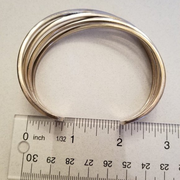 Solid 925 Sterling Silver 4 Bar Twisted Cross Over Open Cuff Bracelet 41.18Grams - Picture 8 of 10